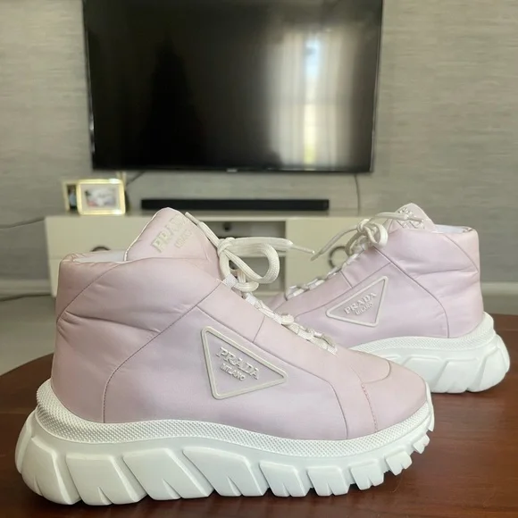 Pink prada platform sneakers hotsell